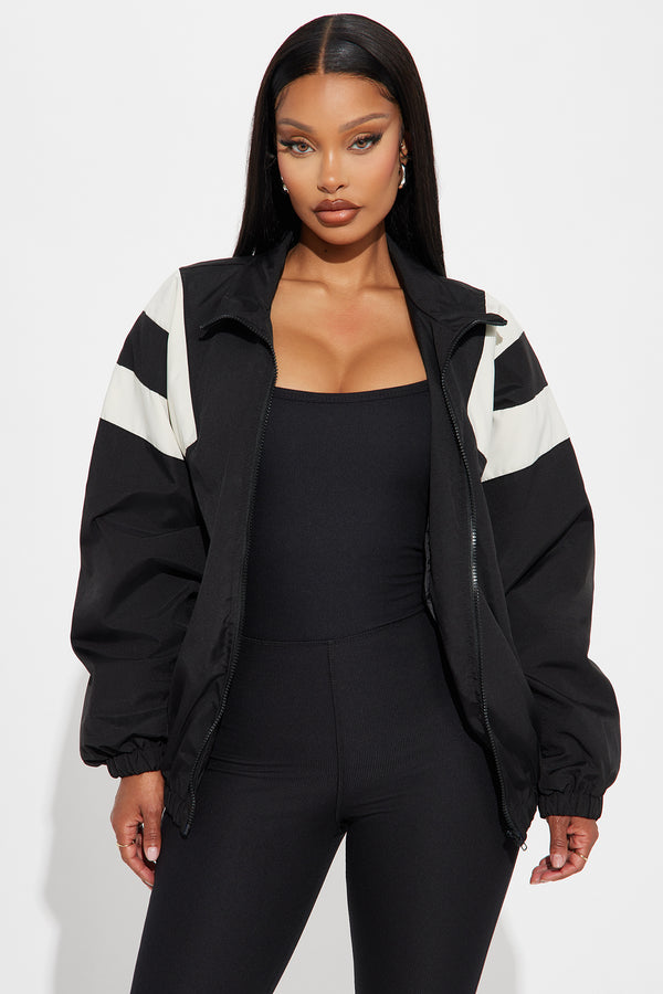 Fashion Nova Always On The Move Windbreaker - Black/White
