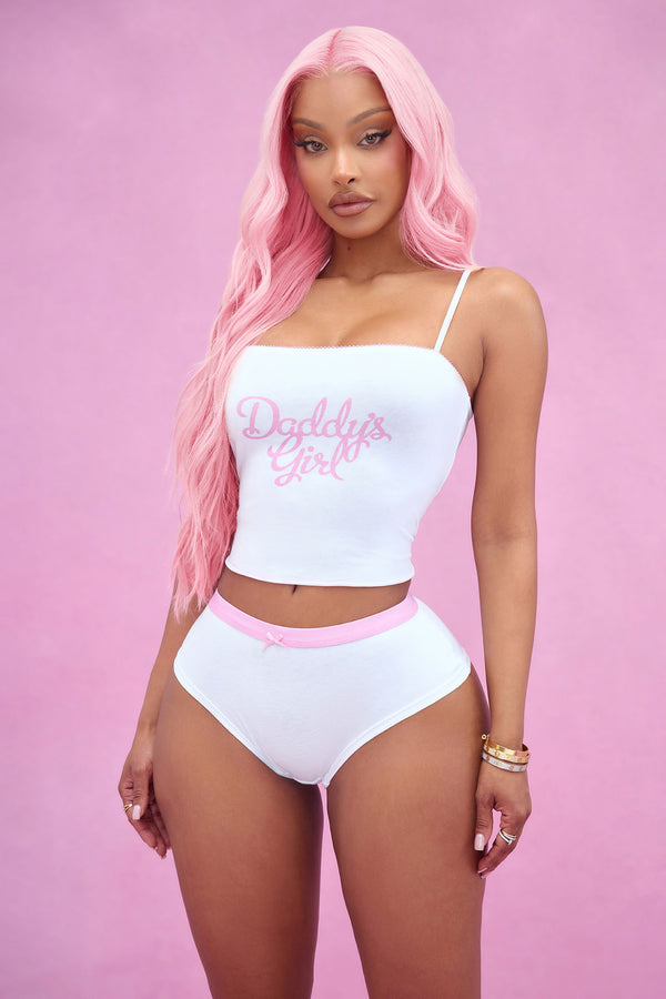 Fashion Nova Anything For Princess Cami And Panty Set - White/Pink