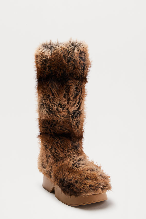 Fashion Nova Aspen Faux Fur Knee High Boots - Brown/combo