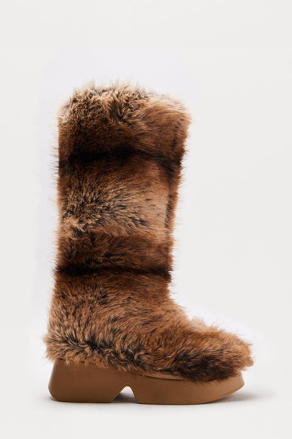 Fashion Nova Aspen Faux Fur Knee High Boots - Brown/combo