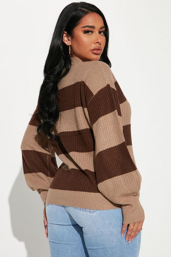 Fashion Nova Autumn Dreams Striped Sweater - Chocolate/combo