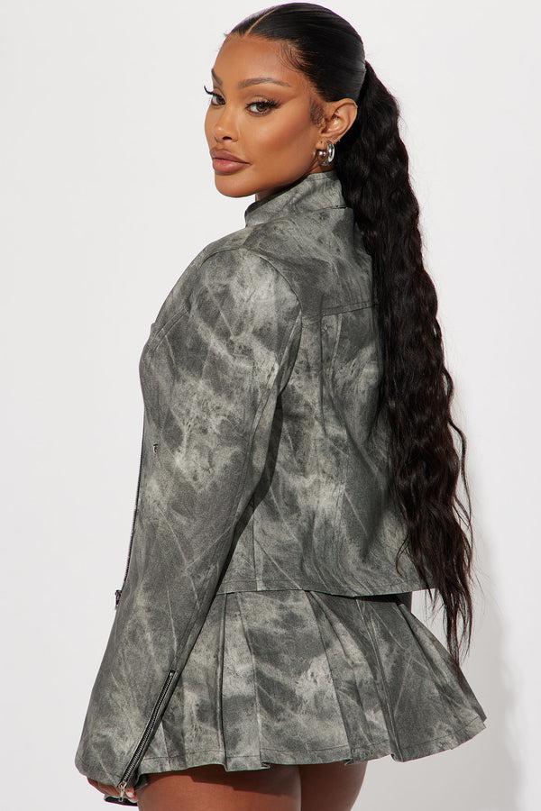 Fashion Nova Babe Alert Faux Leather Jacket - Charcoal/combo