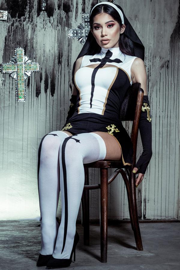 Fashion Nova Bad Habits Nun 4 Piece Costume Set - Black/Combo