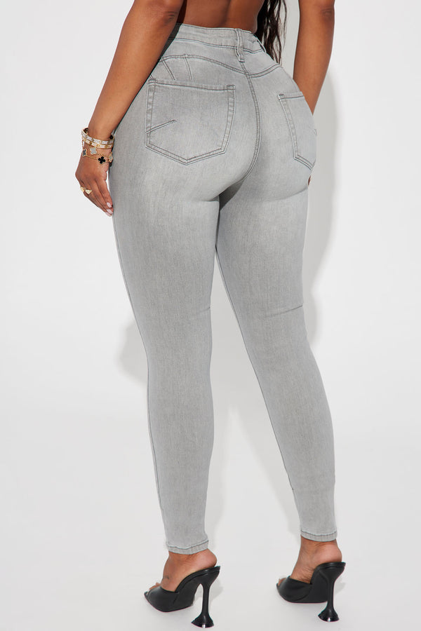 Fashion Nova Beacon Booty Lifting Ripped High Rise Stretch Skinny Jeans - Grey