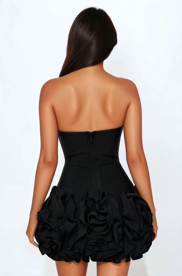 Fashion Nova Blessed Beauty Ruffle Rosette Bandage Mini Dress - Black