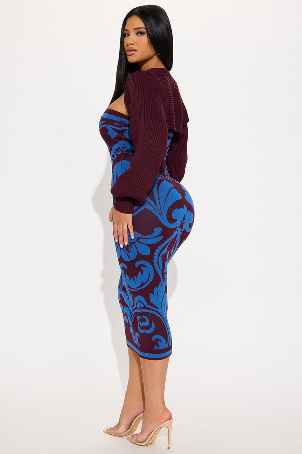 Fashion Nova Bridget Bolero Sweater Midi Dress - Blue/combo