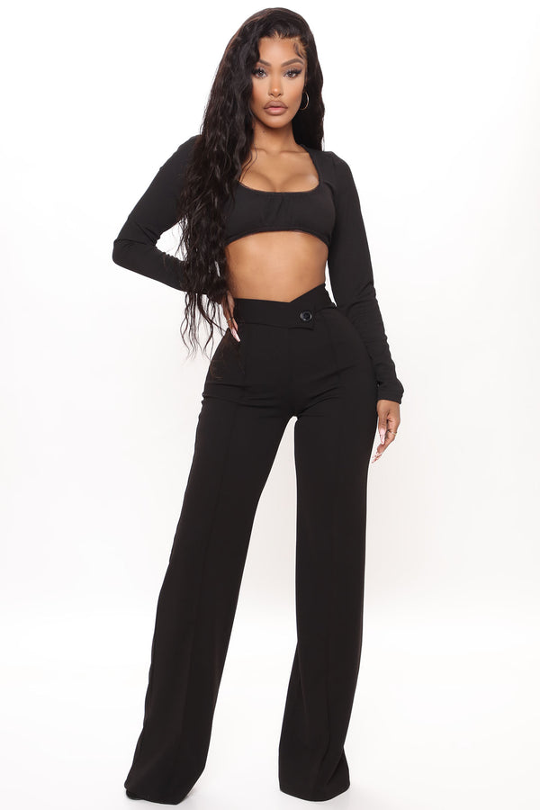 Fashion Nova Call It Even Wide Leg Dress Pants - Black