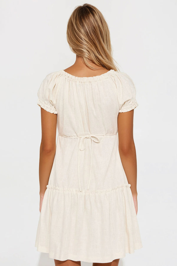 Fashion Nova Callie Linen Short Sleeve Mini Dress - Oatmeal