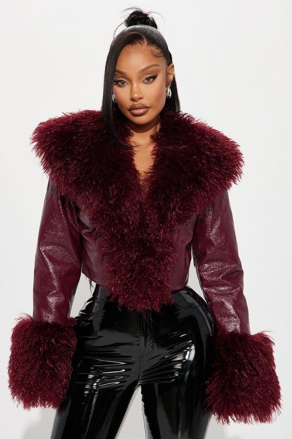 Fashion Nova Can't Be Replicated Faux Leather Coat - Burgundy