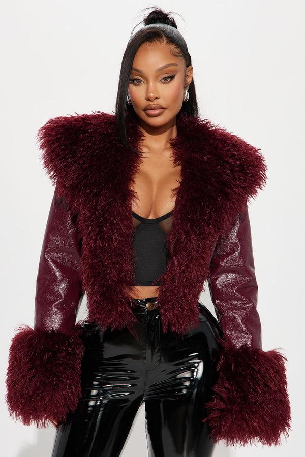 Fashion Nova Can't Be Replicated Faux Leather Coat - Burgundy