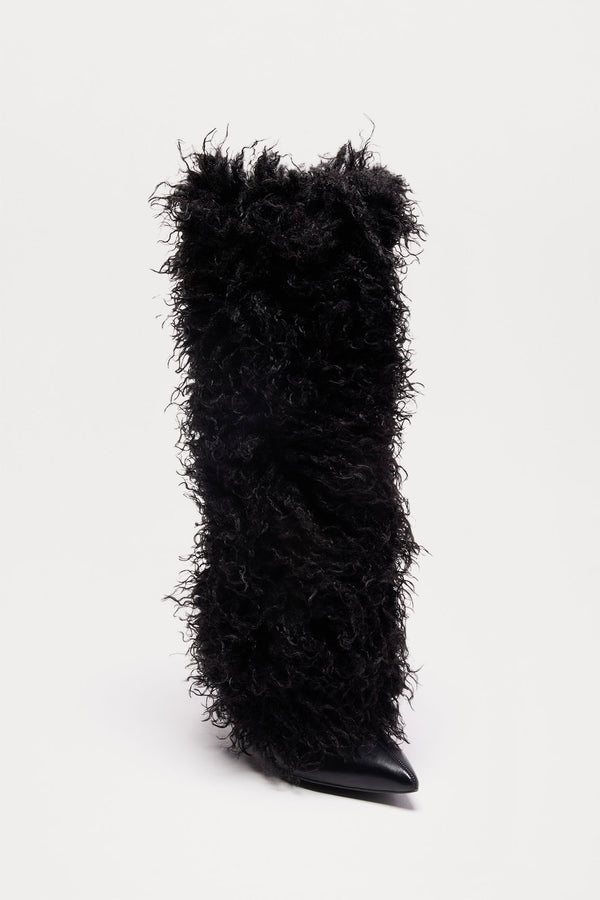 Fashion Nova Chantel Faux Fur Knee High Boots - Black
