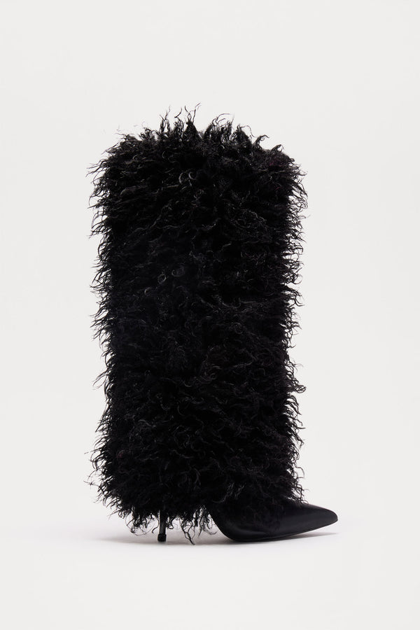 Fashion Nova Chantel Faux Fur Knee High Boots - Black