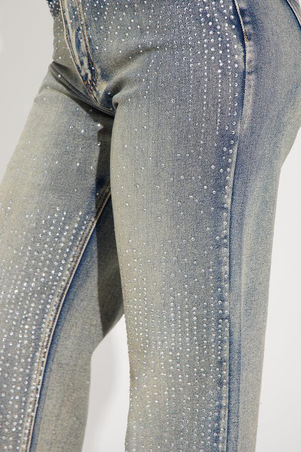 Fashion Nova Chasing A Dream Embellished Stretch Straight Leg Jeans - Vintage Wash
