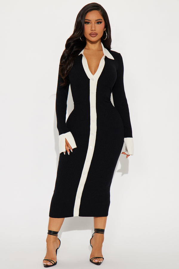 Fashion Nova Ciao Bella Sweater Midi Dress - Black/combo