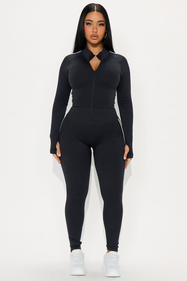 Fashion Nova Court Social Seamless Ribbed Active Legging - Black