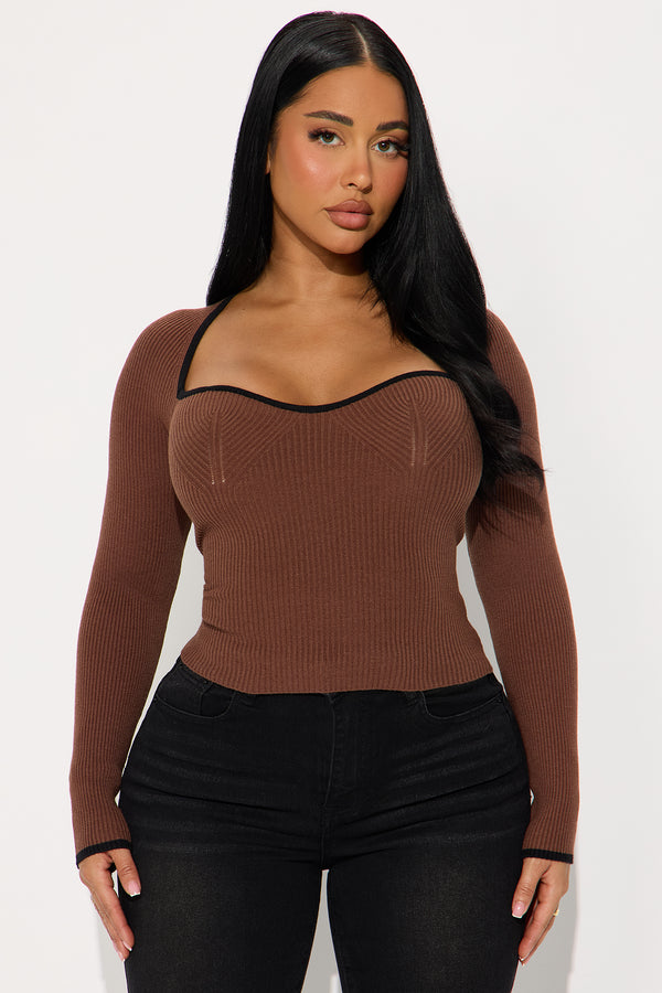 Fashion Nova Cozy Inside Contrast Sweater Top - Brown/combo