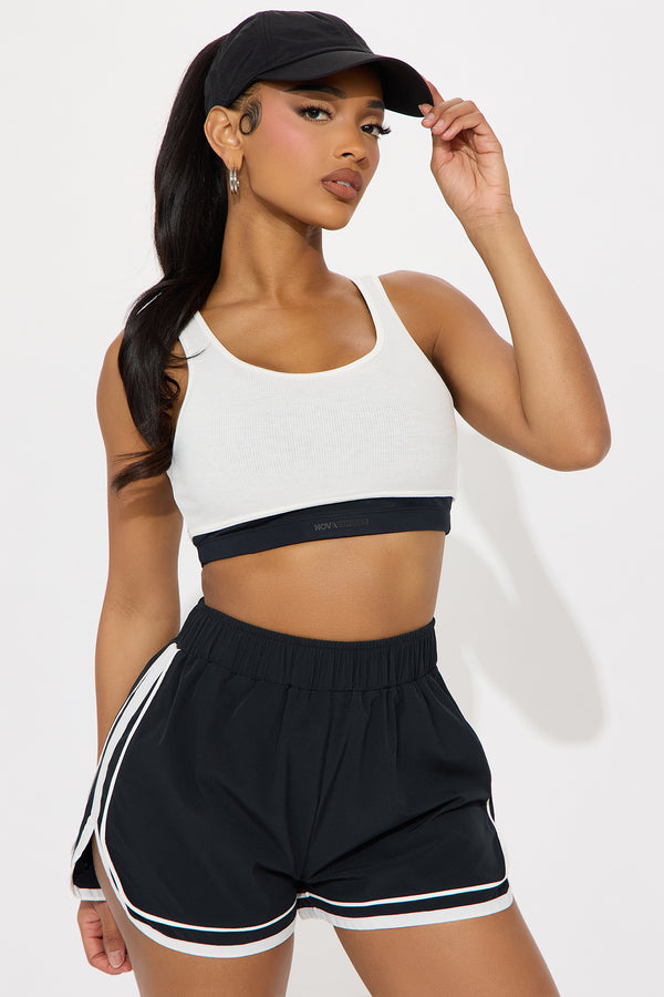Fashion Nova Cross Court Elevate Double Layered Sports Bra - White/Black
