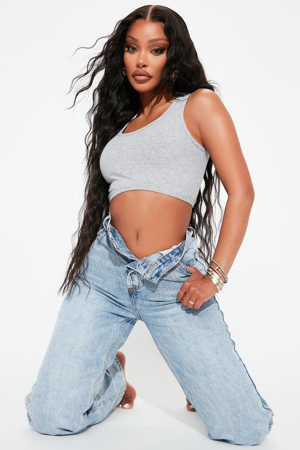 Fashion Nova Crossover Straight Leg Jeans - Light Blue Wash