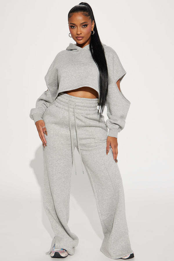 Fashion Nova Daily Routine Fleece Pant Set - Heather Grey