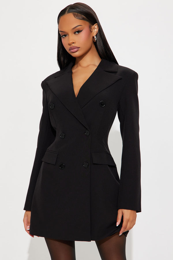 Fashion Nova Darcy Double Breasted Blazer Mini Dress - Black