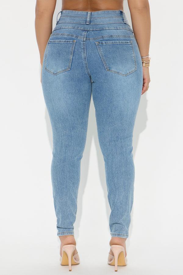 Fashion Nova Dark Paradise Denim Corset Skinny - Medium Wash