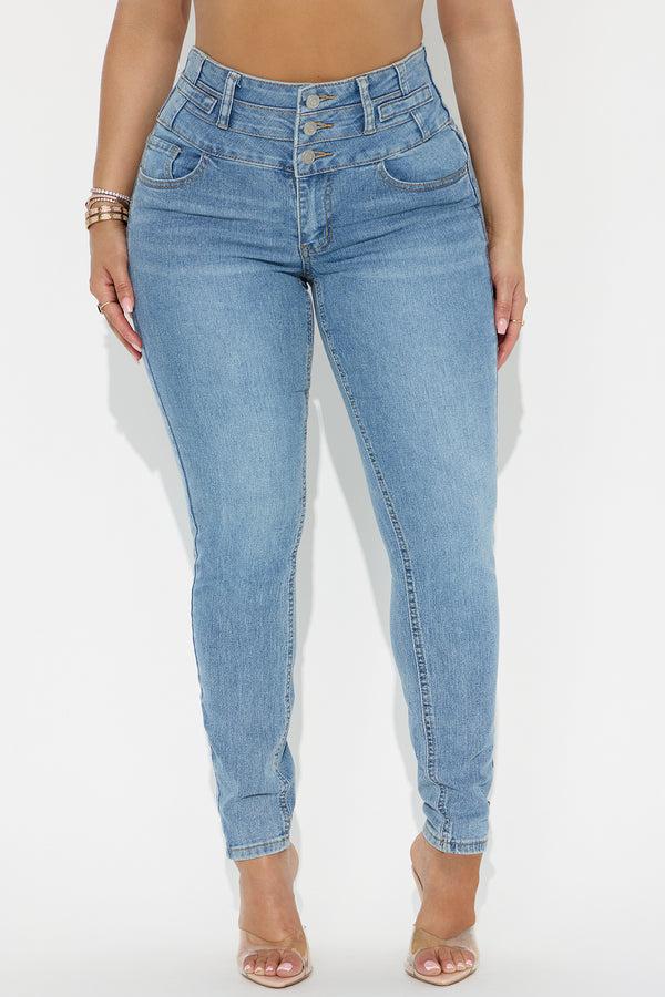 Fashion Nova Dark Paradise Denim Corset Skinny - Medium Wash