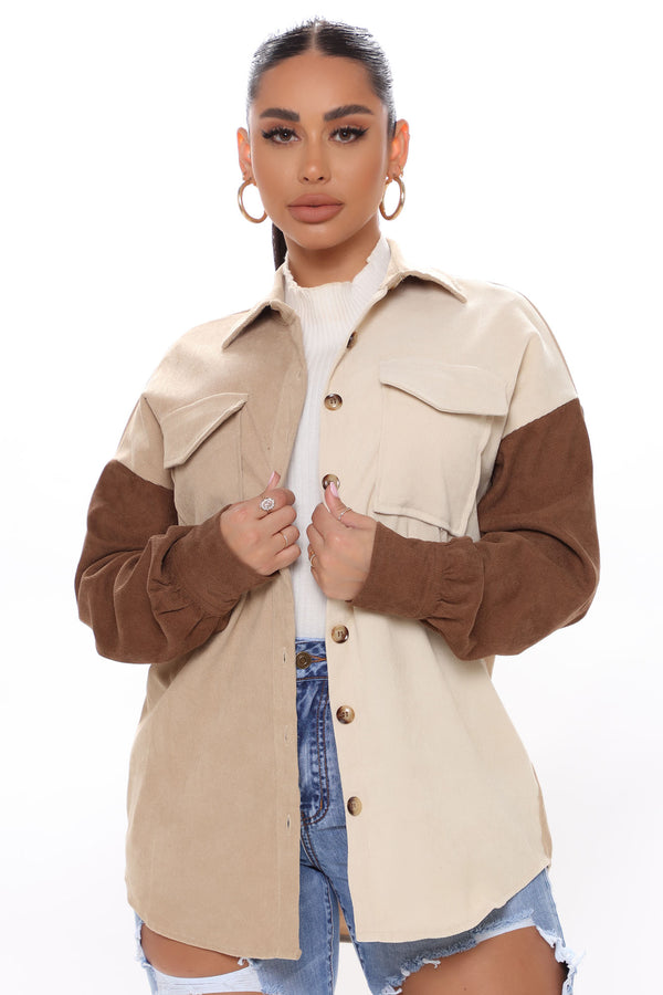Fashion Nova Desert Desire Corduroy Shirt - Brown/combo