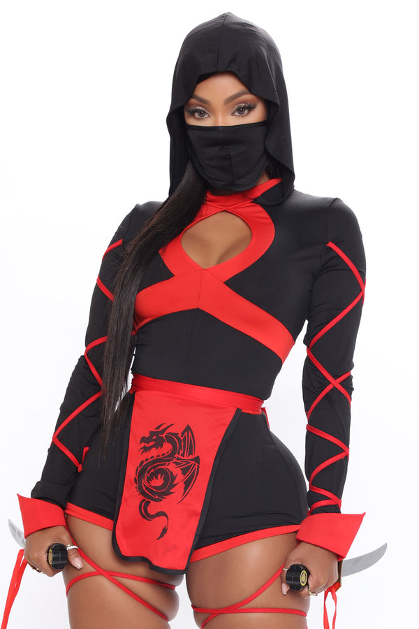 Fashion Nova Dragon Ninja 3 Piece Costume Set - Black/Red