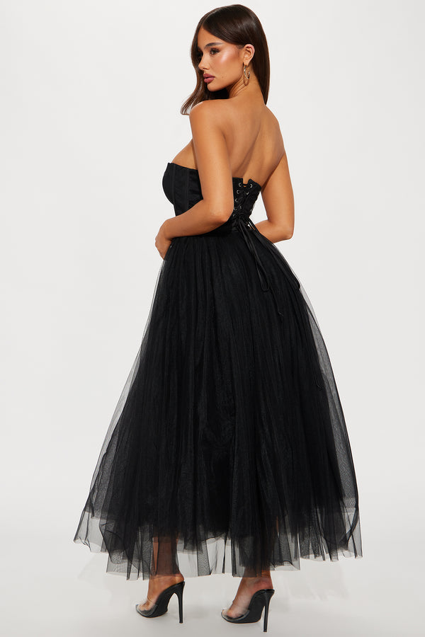 Fashion Nova Dream Come True Tulle Midi Dress - Black