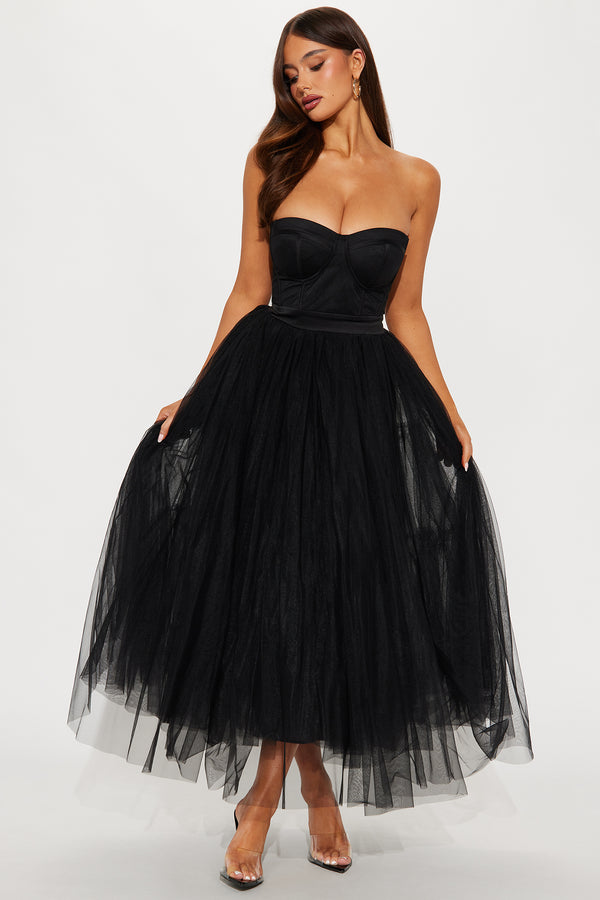 Fashion Nova Dream Come True Tulle Midi Dress - Black