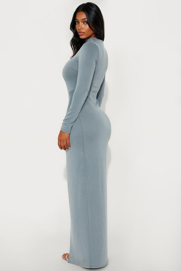 Fashion Nova Dream Muse Long Sleeve Maxi Dress - Charcoal