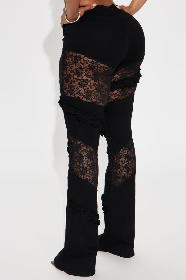 Fashion Nova Dreamcatcher Lace Stretch Flare Jeans - Black