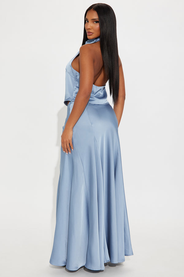 Fashion Nova Elegant Hour Satin Halter Maxi Skirt Set - Periwinkle