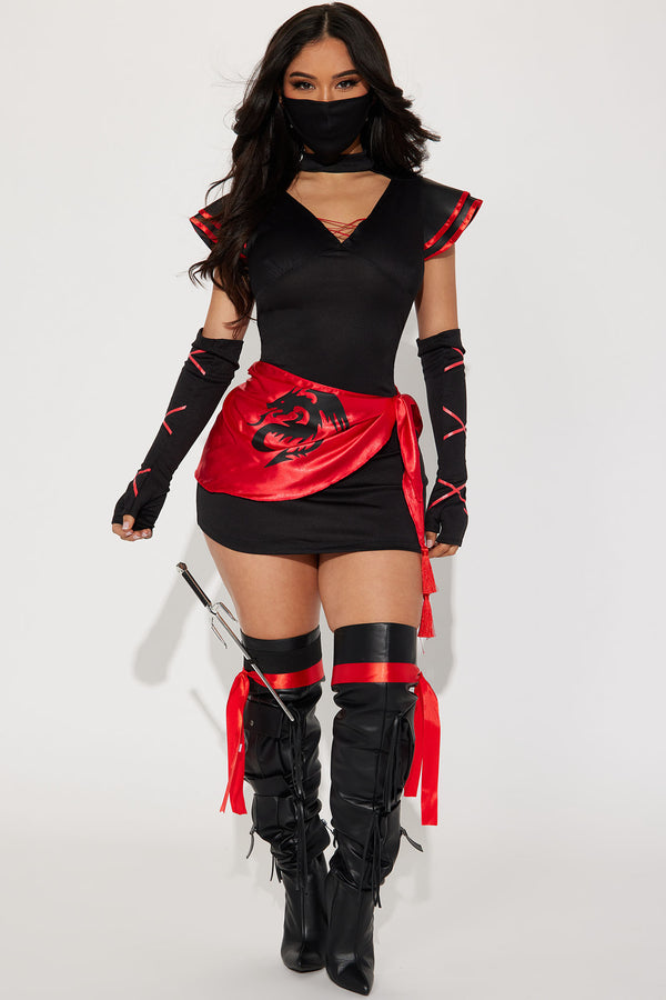 Fashion Nova Elusive Ninja Babe 7 Piece Costume Set - Black/Red