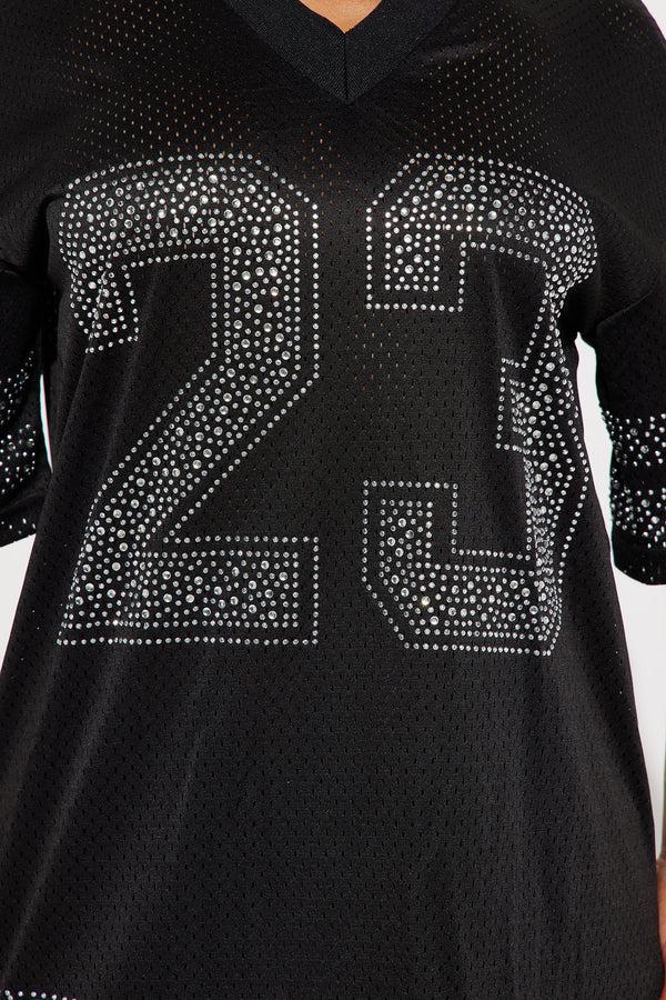 Fashion Nova 23 Rhinestone Jersey Tee - Black