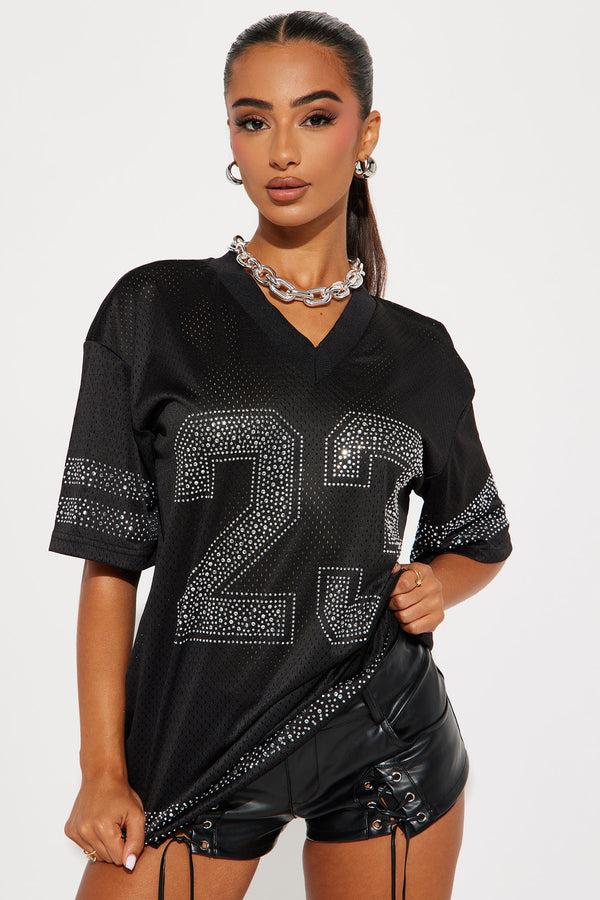Fashion Nova 23 Rhinestone Jersey Tee - Black