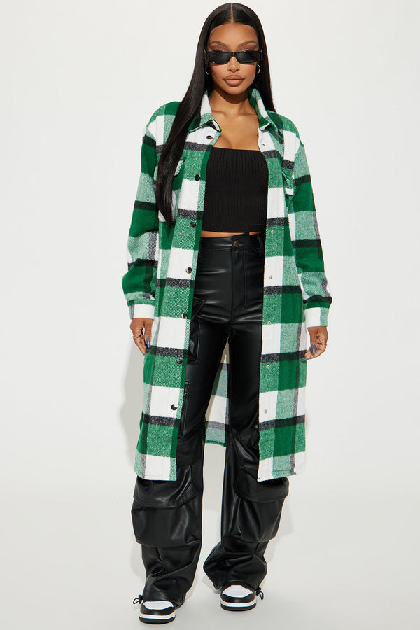 Fashion Nova About Her Business Plaid Coat - Green