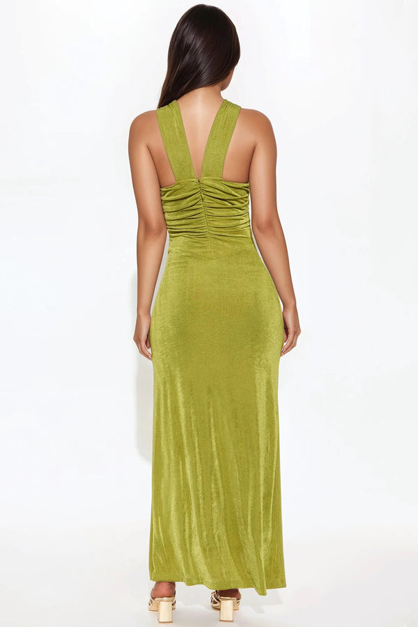 Fashion Nova Alexa Halter Slinky Maxi Dress - Green