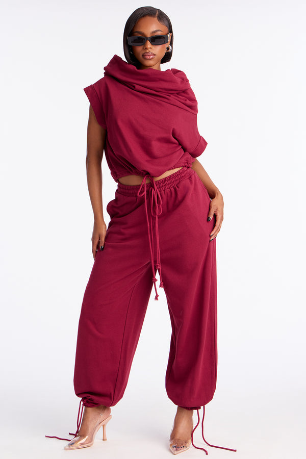 Fashion Nova Alexa Jogger Pant Set - Burgundy
