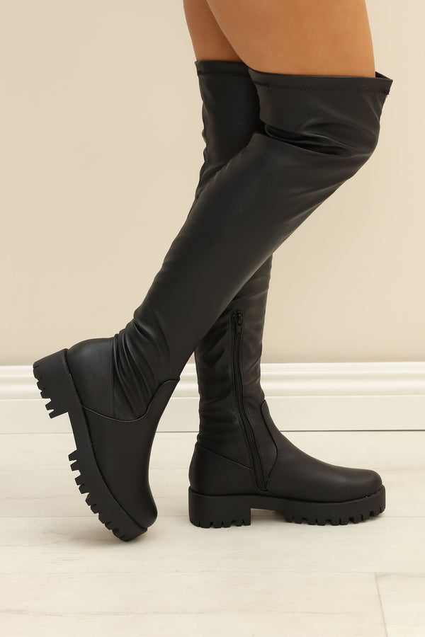 Fashion Nova All Around Me Flat Boots - Black
