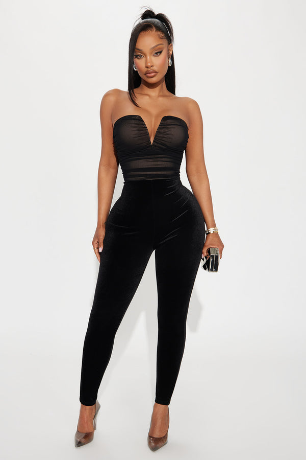 Fashion Nova Amalia Velvet Jumpsuit - Black