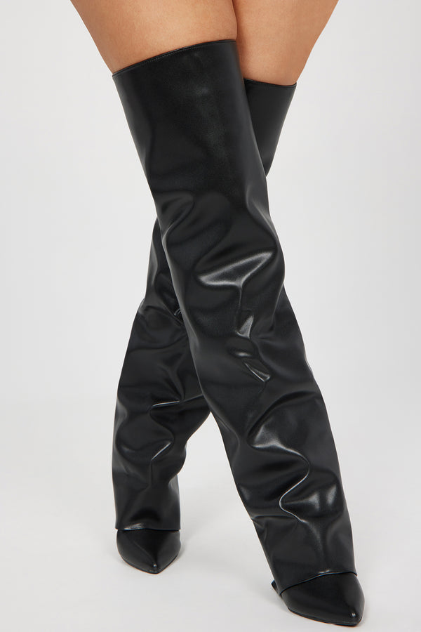 Fashion Nova Amari Overlay Boots - Black