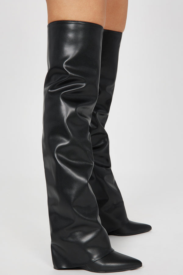 Fashion Nova Amari Overlay Boots - Black