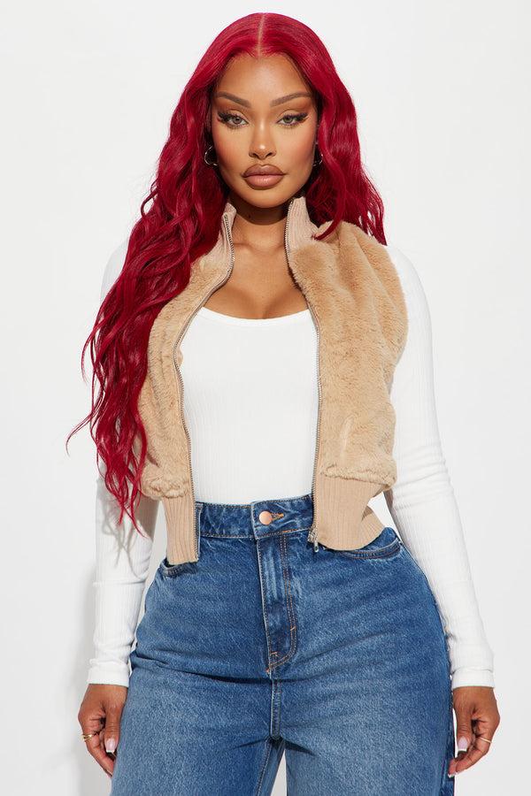 Fashion Nova Aspen Faux Fur Sweater Vest - Camel