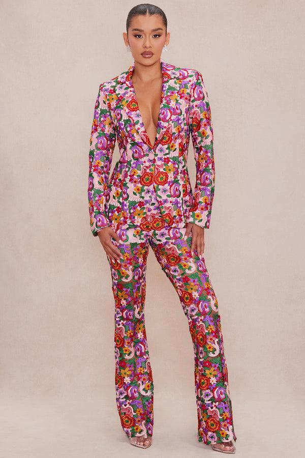 Fashion Nova Aubrey Floral Lace Blazer - Pink/combo