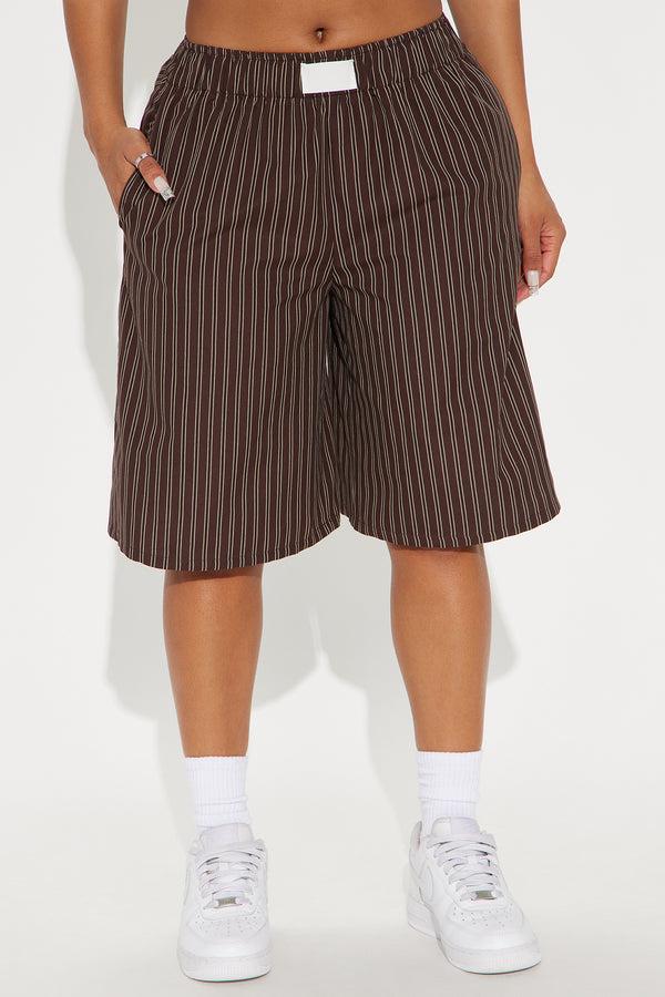 Fashion Nova Aurora Striped Boxer Short - Chocolate