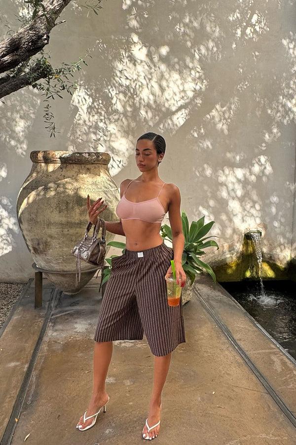 Fashion Nova Aurora Striped Boxer Short - Chocolate