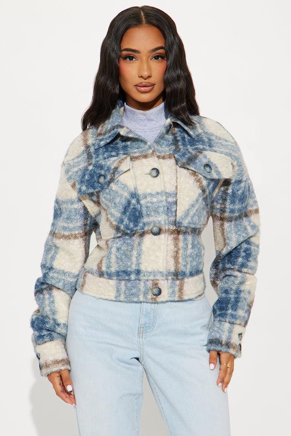 Fashion Nova Ava Plaid Sherpa Shacket - Blue/combo