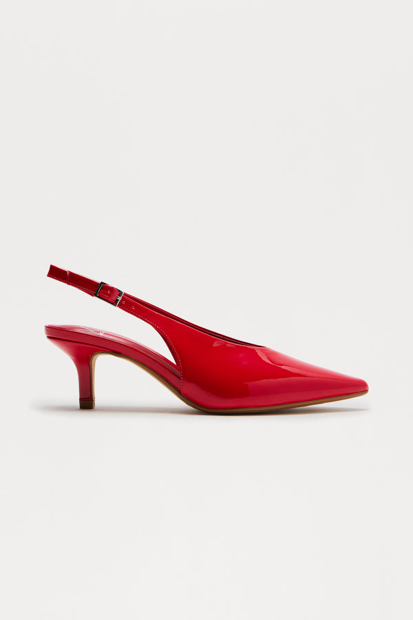 Fashion Nova Azuka Slingback Mid Heels Pumps - Red