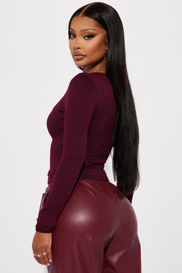 Fashion Nova Bambi Ribbed Long Sleeve Top - Wine